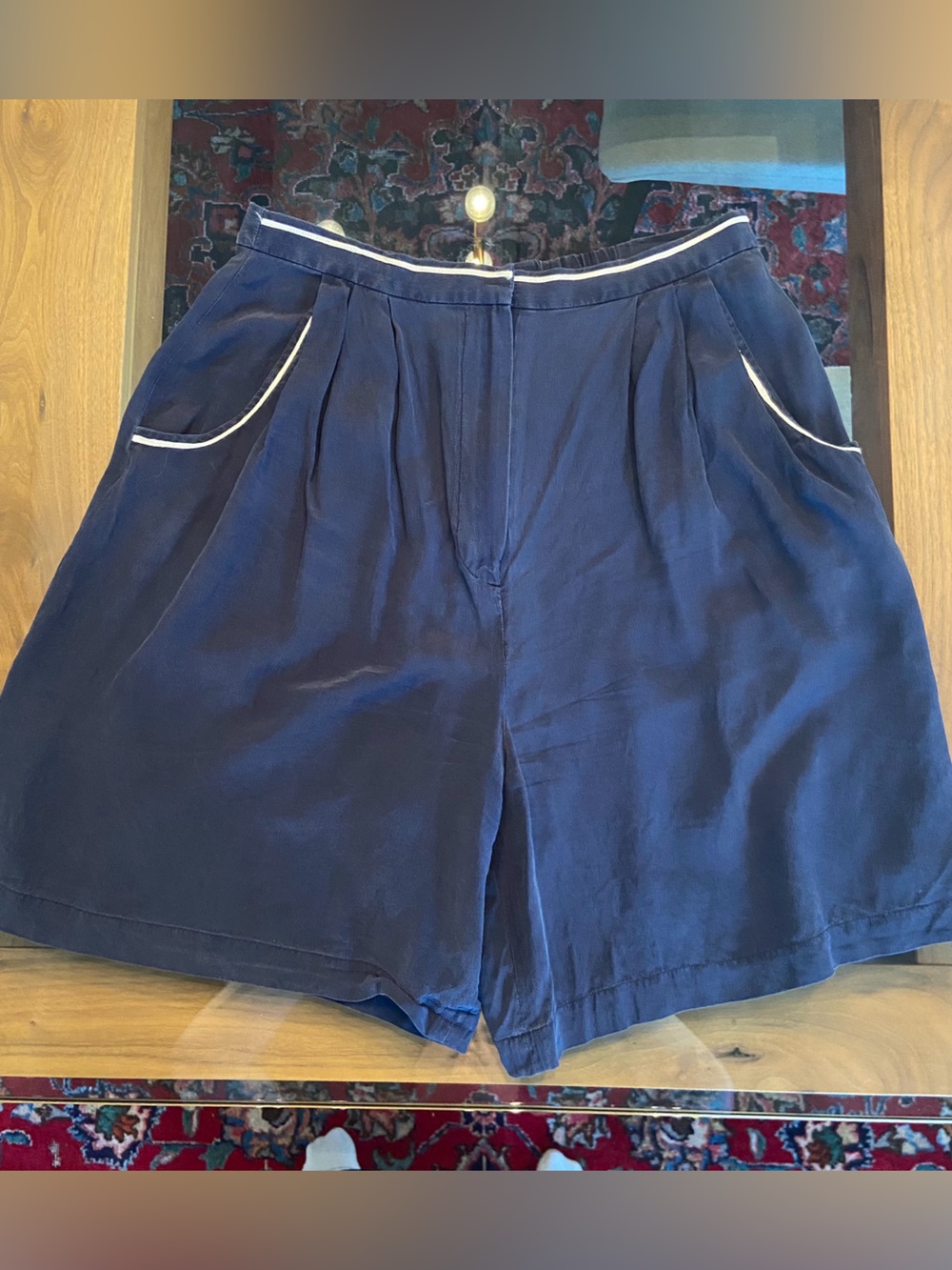 High-Waist 100% Silk Shorts with Contrast Trim
